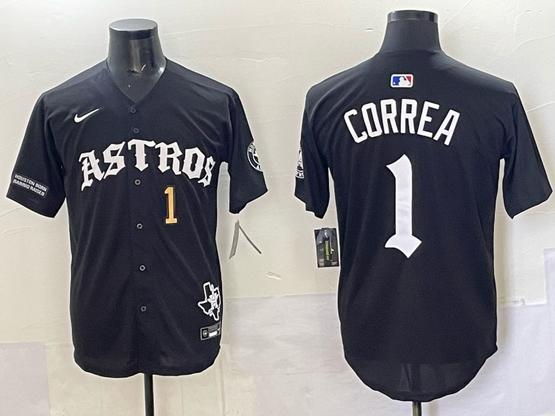 Men 2025 Houston Astros #1 Correa black  Game Nike MLB Jersey style 0020->houston astros->MLB Jersey